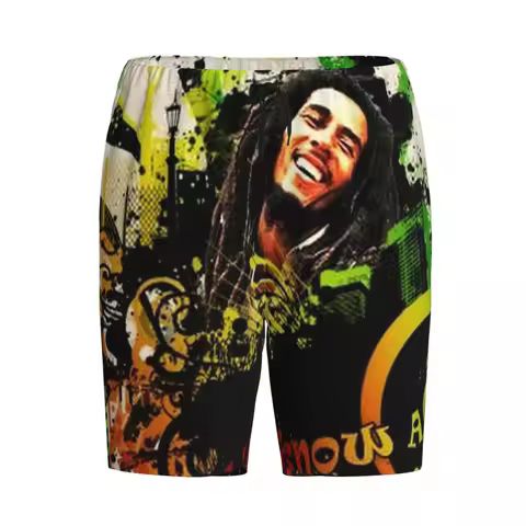 Custom Funny Bob Marley Shorts Sleeping Pants Men Pajama Pants Lounge Sleep Sleepwear Bottoms