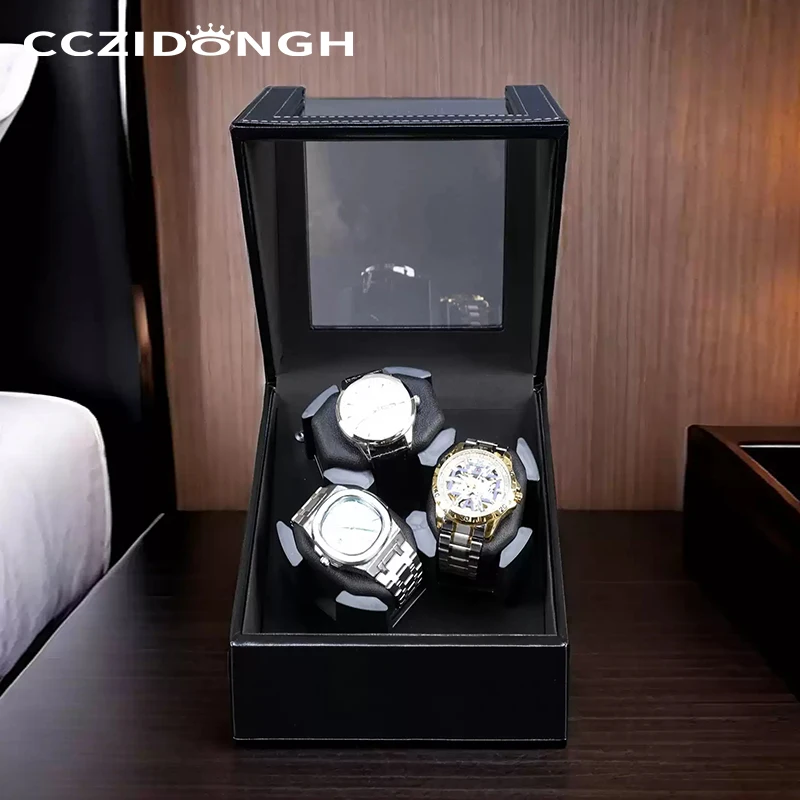 Automatic Watch Winder Black Walnut Wood Texture 3+0 Slot Cover Opening Emergency Stop Function Automatic Watch Box