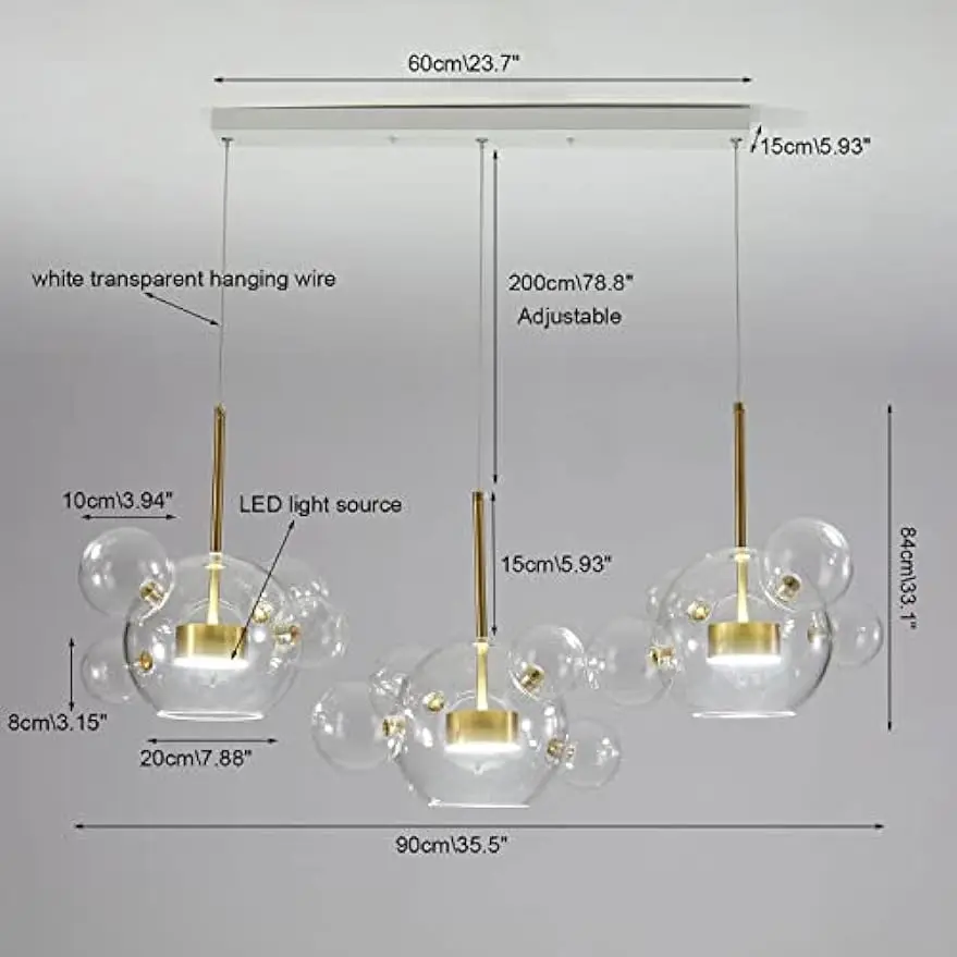 Lustre à Bulles Moderne avec Boule de Verre, Éclairage Suspendu Réglable