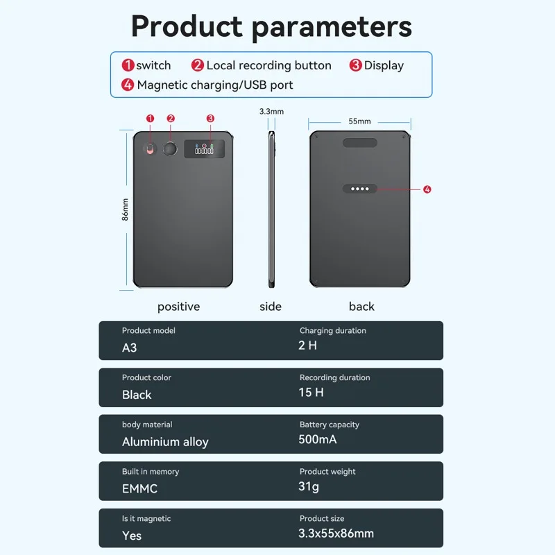 ChatGPT Grabadora de voz AI Control por aplicación Dispositivo de traducción de grabación AI Indicador LED Grabadora de voz inteligente para viajes de negocios