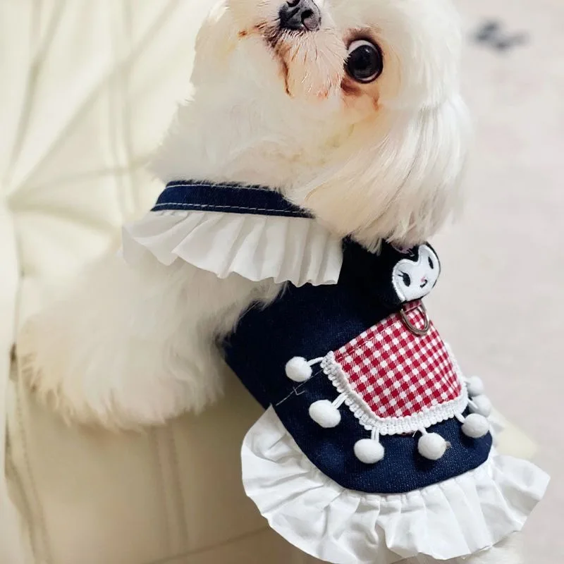

Kuromi Denim Dog Harness Dress, Sweet & Cool Harness & Leash Set for Small Dogs Cats, 2-Piece Pet Clothes with D-Ring
