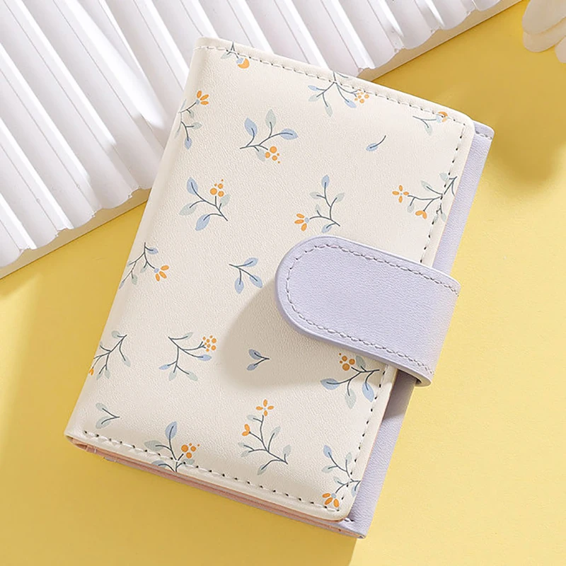 

Корейский стильный короткий женский кошелек с цветочным принтом, минималистичный, с множеством отделений для карт, текстурированный, складной, для студентов