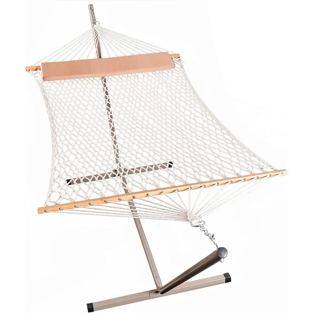 

12 Feet Steel Hammock Stand with Cotton Rope Hammock Combo,Quilted Polyester Hammock Pad and Pillow (Tan)
