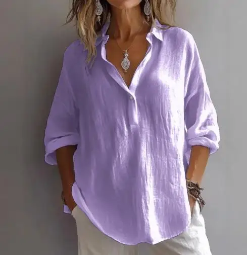 

Women's Shirt Summer Classic Fashion Vintage Style Casual Solid Color Lapel Button Front Loose Five Quarter Sleeve Shirt