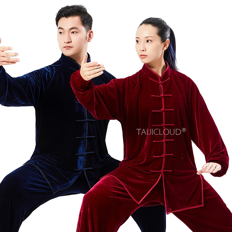 Women's Plush Velvet Tai Chi Uniform, Men's Chinese Style Kung Fu Practice Outfit for Morning Training & Martial Arts