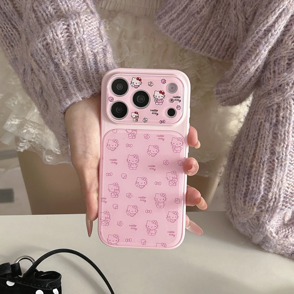 Fashion Cute Cartoon Sanrio Hello Kittty Bow Phone Case For iPhone 17 16 15 14 Pro Max Cases Shockproof Hard Cover With lanyard
