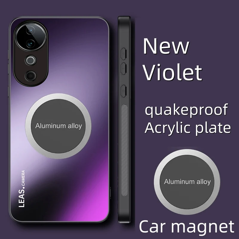 

Phone Case for vivo V40 V40Pro Matte Acrylic AG Case Car Magnetic Full Cover Protective Shock Proof New Casing