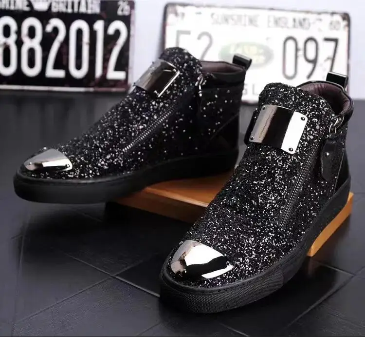 New style men's ankle boots punk rock high top trend shoes boots hairdresser sequins shoes men