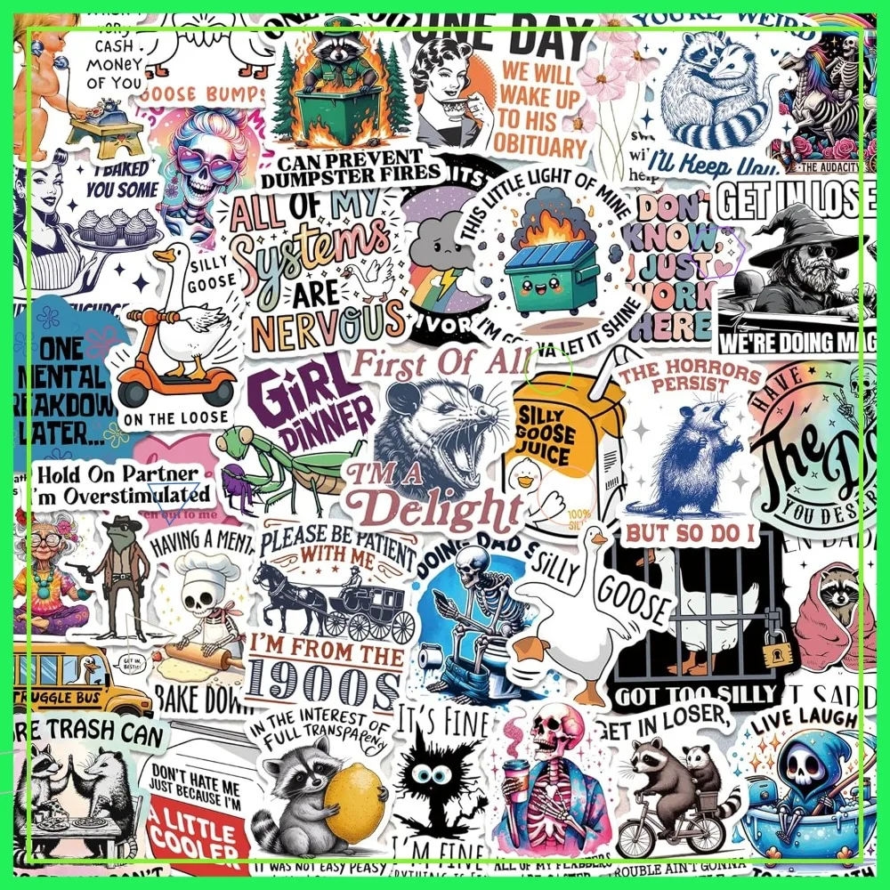 200 PCS Funny Holographic Stickers, Waterproof Vinyl Meme Decals for Laptop, Water Bottle, Phone, No Repeats