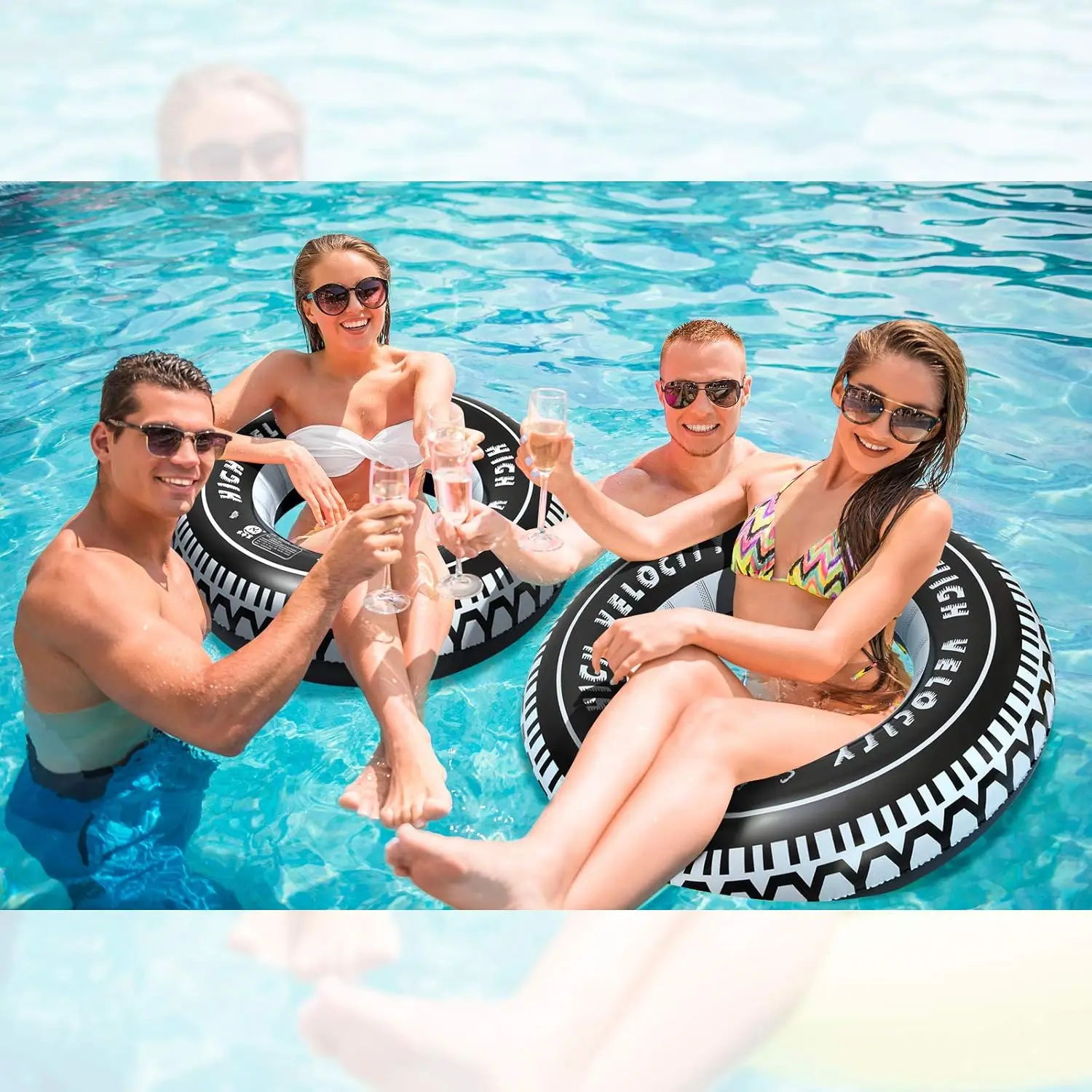 Inflatable Tire Tubes Pool Floats for Adults Kids Tire Swimming Rings River Raft Truck Race Car Themed Birthday Party Supplies D