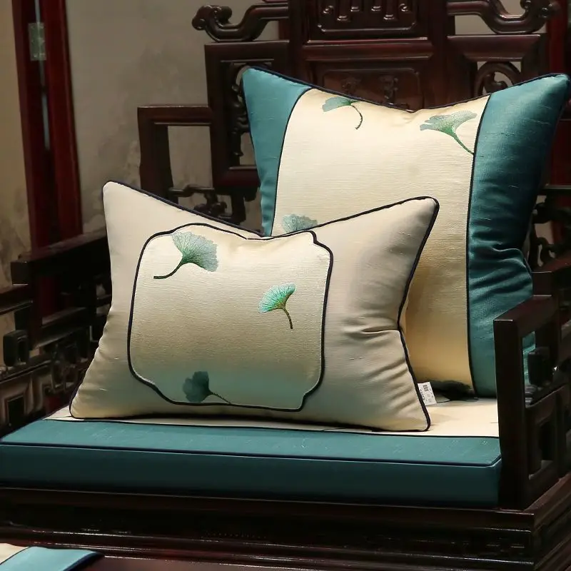 ancient Chinese style Ginkgo leaves embroidered cushion cover pillowcase satin waist pillow cover