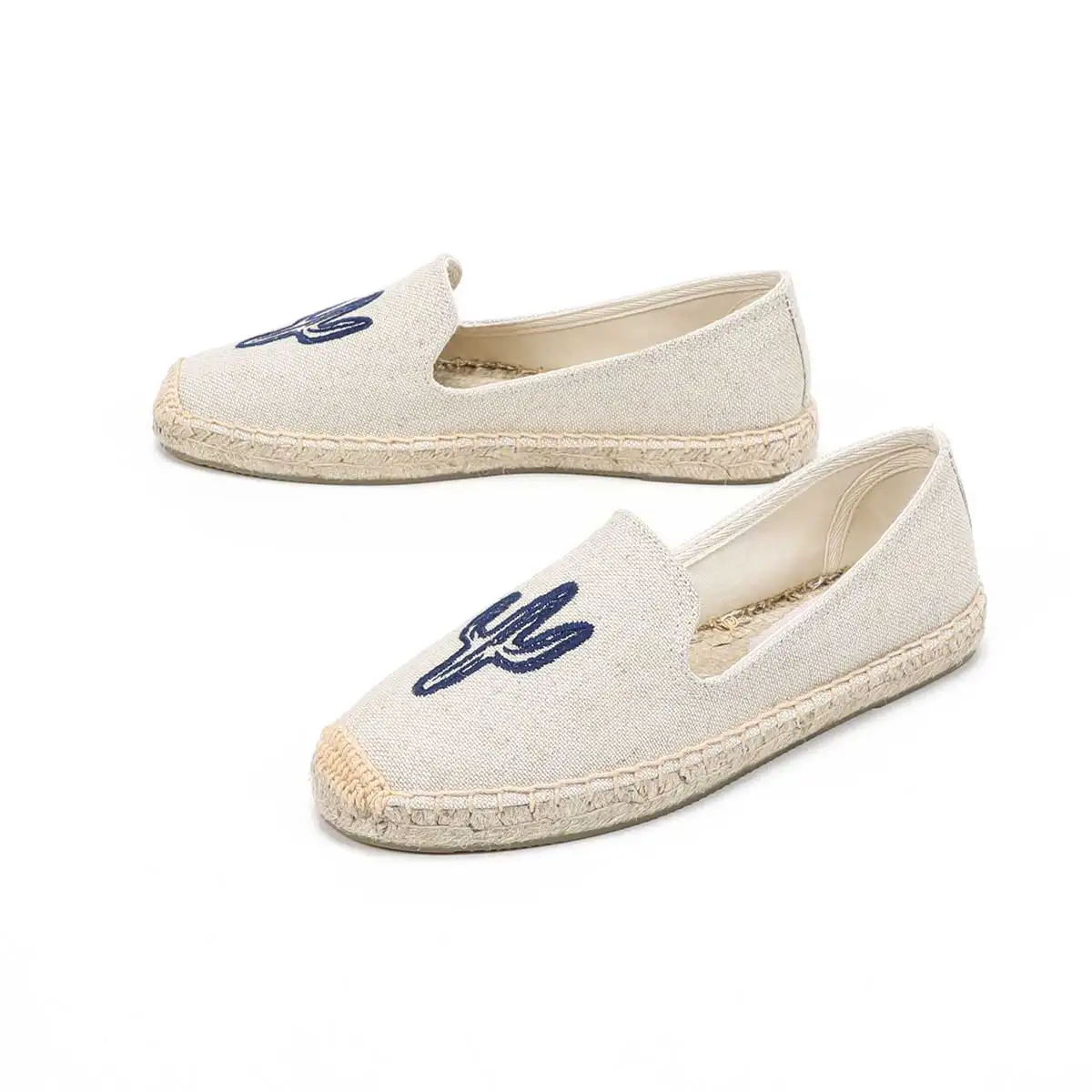 Scarpe basse ricamate semplici da donna estive punta tonda lino Slip On scarpe Casual da donna scarpe di stoffa espadrillas comode