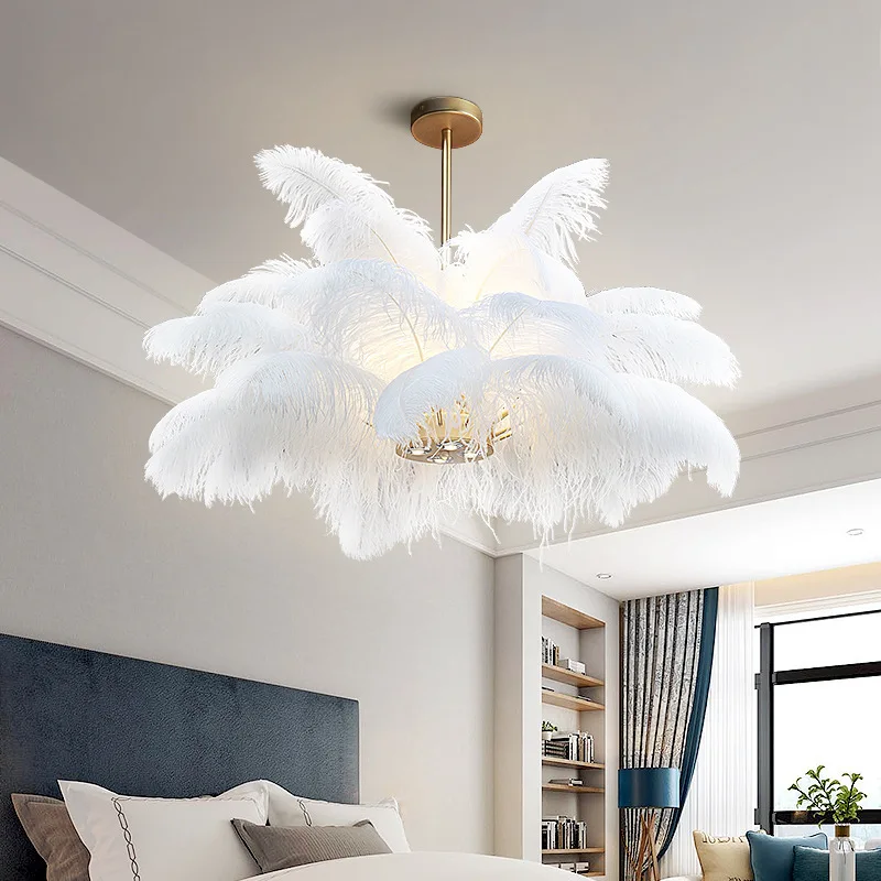 

Ostrich Feather pendant light Art Deco lamp Living room Bedroom LED white pendant light Bedroom Restaurant suspension lamp fixtu