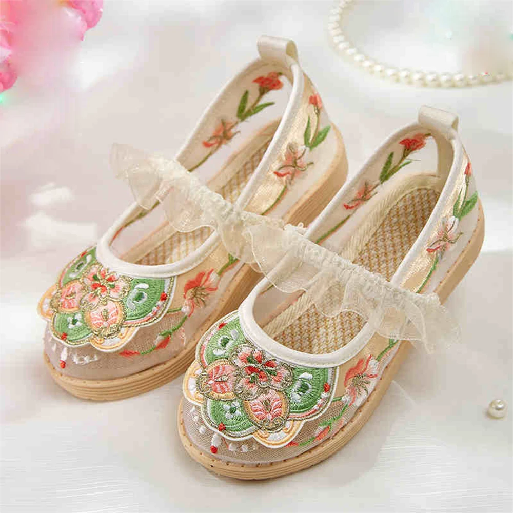 Zomer Leuke Chinese Retro Geborduurde Ademende Sandalen Kid Meisje Hanfu Cheongsam Schoenen Fee Oude Kostuum Doek Flats
