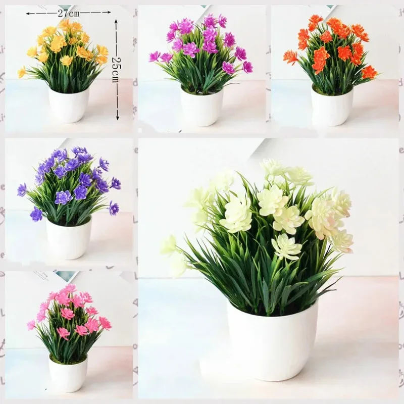 NEW 1pcs Artificial Flower Potted Desktop Fake Plants Bonsai Plastic Fake Flower Potted Plant Home Garden Deocration Supplies