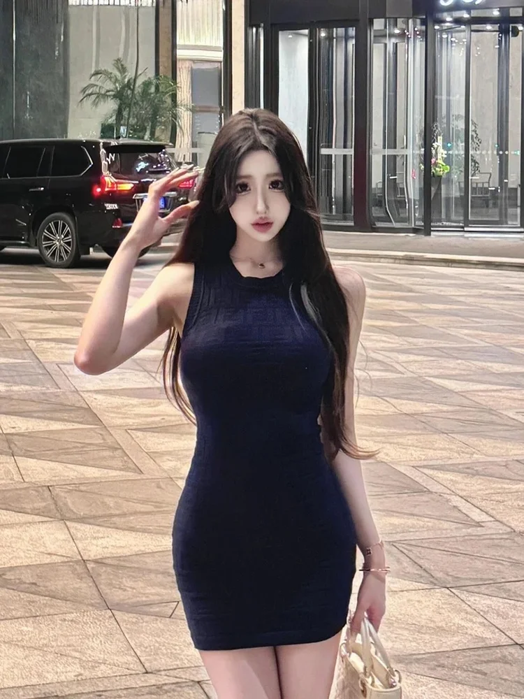 Estate sexy seta del ghiaccio lavorata a maglia Dr donna a vita alta Slim Fit gonna ort gilet aderente Dr coreano Sle colore puro pendolari