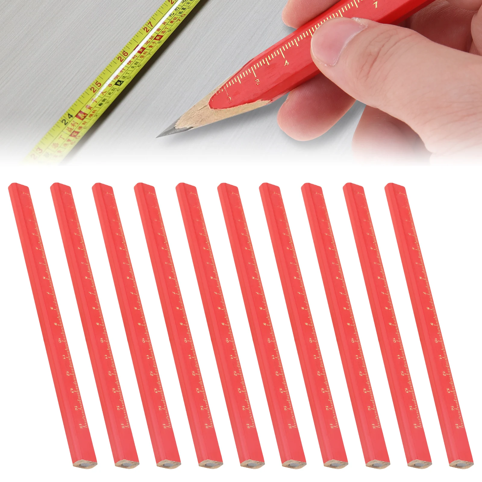 10pcs/pack Flat Woodworking Pencils Octagonal Hard Carpenter Pencil Kit for Woodworking Marking