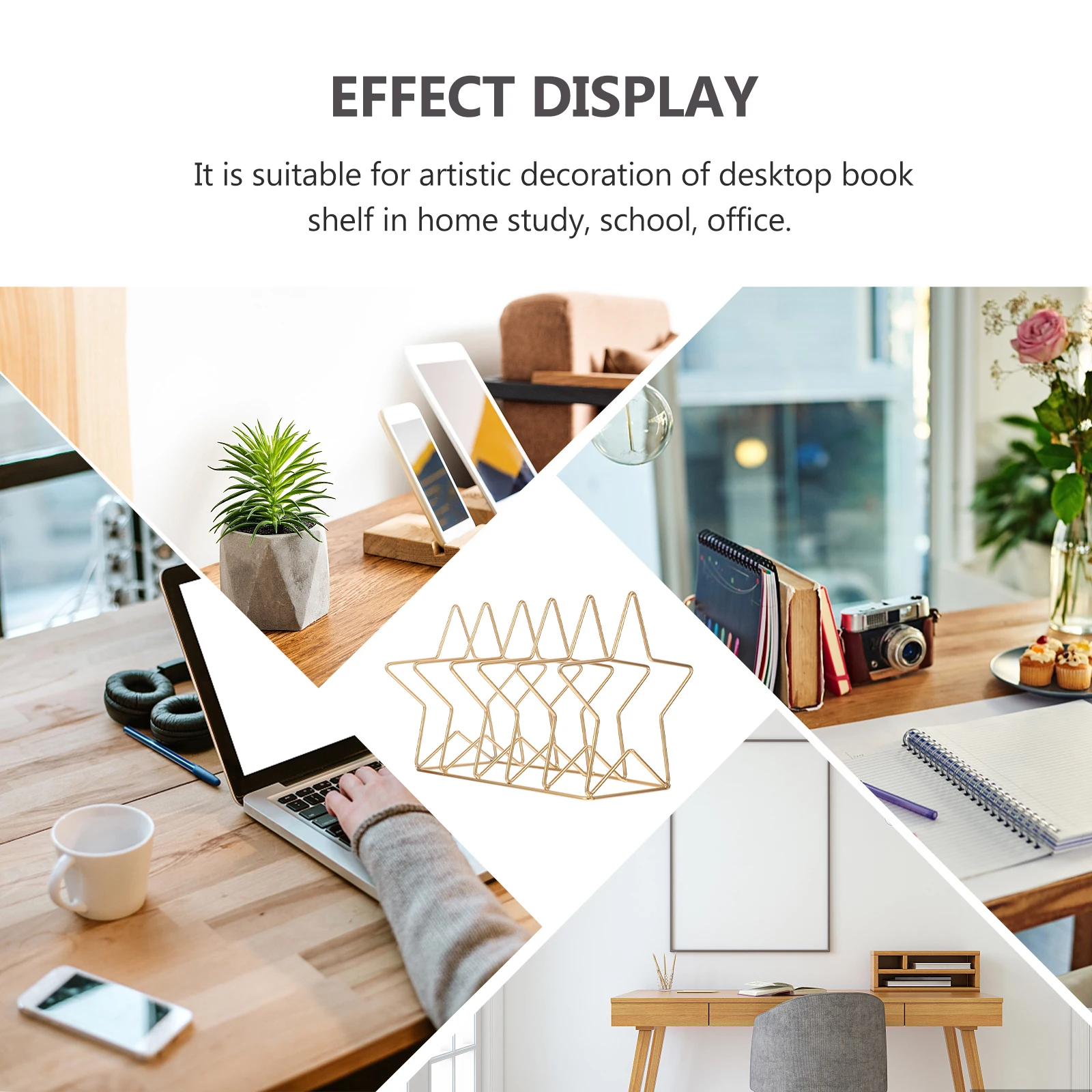 

Metal Five-pointed Star Ornament Iron Bookshelf Holding Rack Desktop Organizer Wire Bookend Table