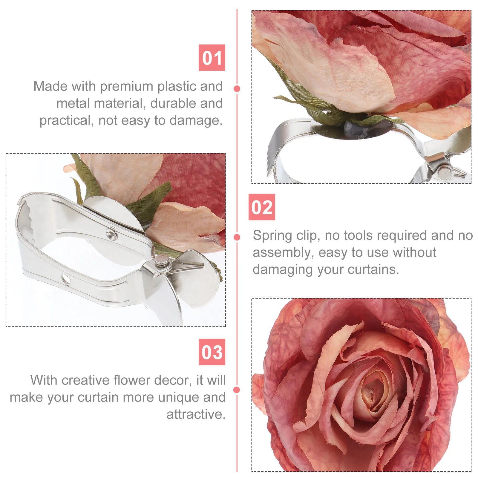 

2pcs Curtain Tiebacks Clip-On Floral Curtain Buckle For Vintage Modern Drapes Decorative Flower Holdbacks Easy Use Metal Clamp