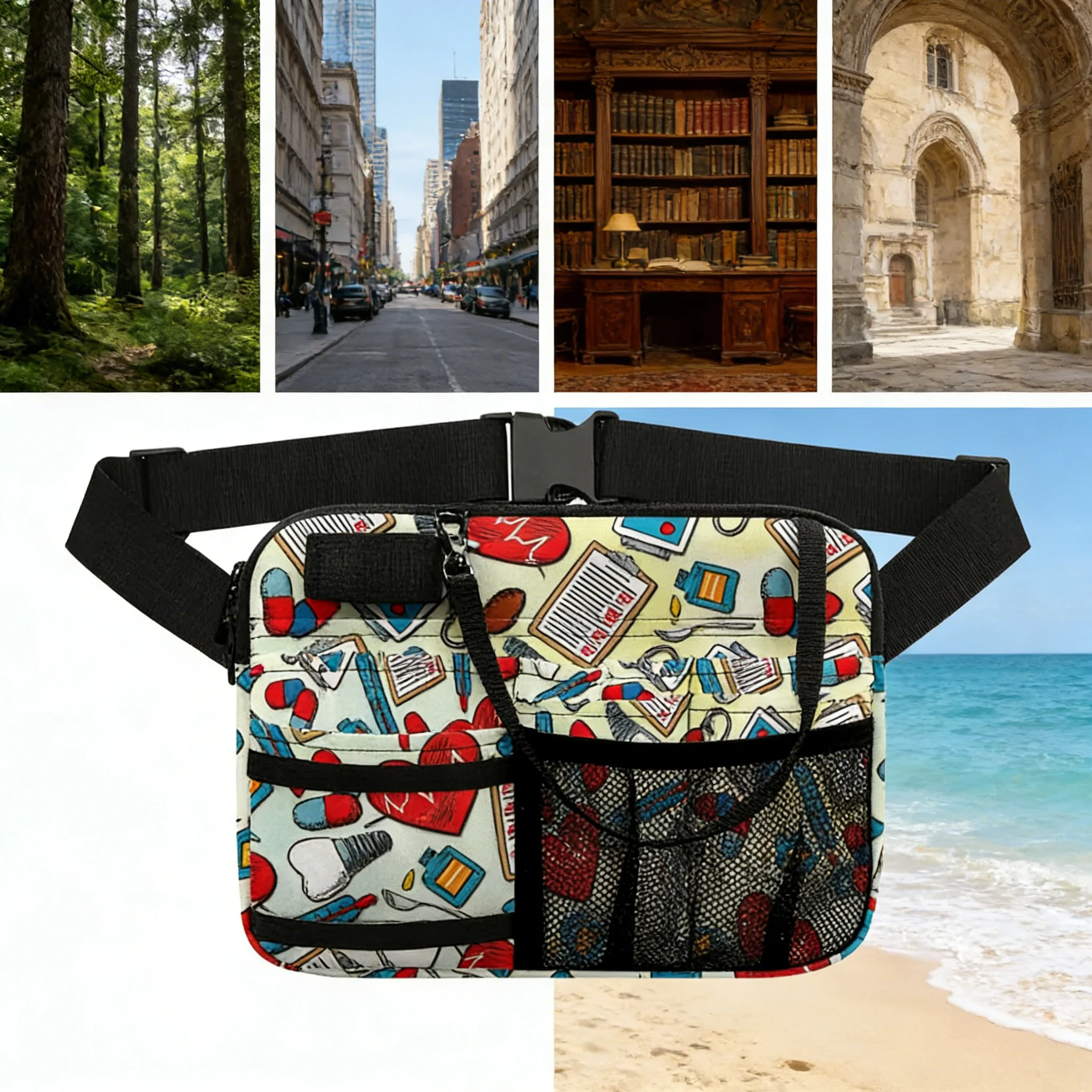 

Многофункциональная поясная сумка для медсестер с принтом милого мультяшного кота и шприца, медицинская сумка-органайзер для рабочих принадлежностей