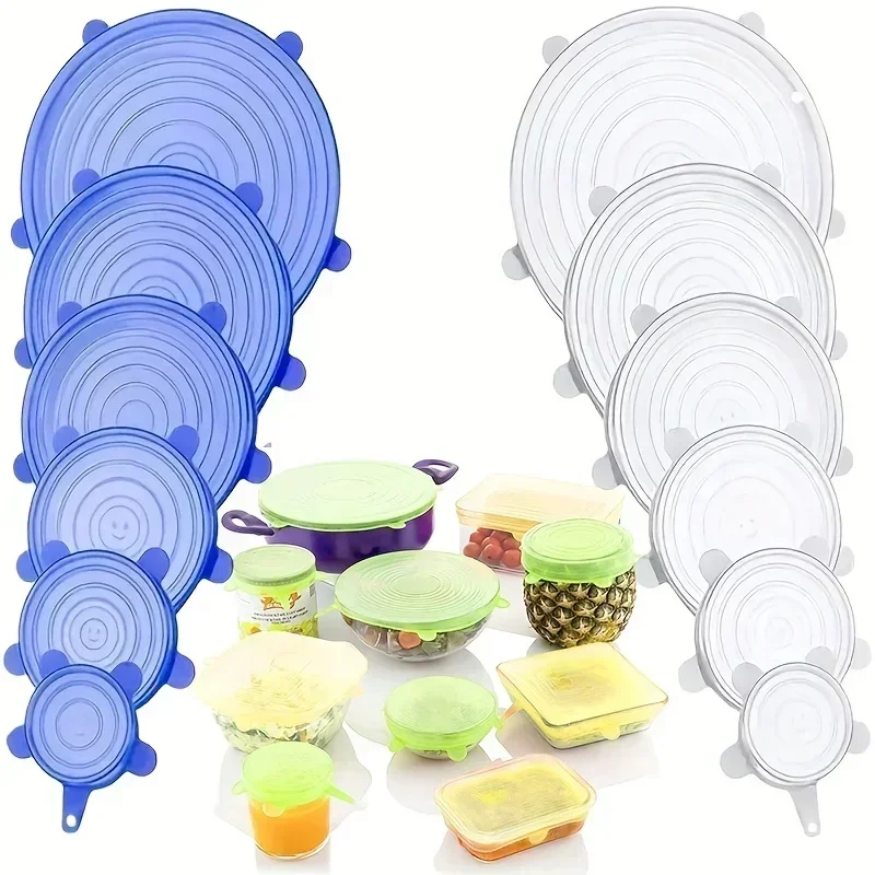 

6pcs Silicone Stretch Lids, Food Bowl Covers, Reusable Food Saving Cover, Stretchable Multifunctional Fruit And Vegetable