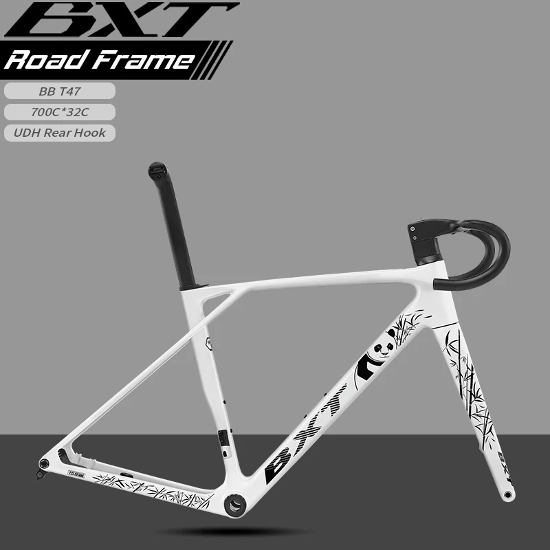 BXT 700C Road Bicycle Frame Carbon Fiber Frame Fork Carbon Road Bike Framesset Thru Axle Disc Brake Frame UDH Rear Hook
