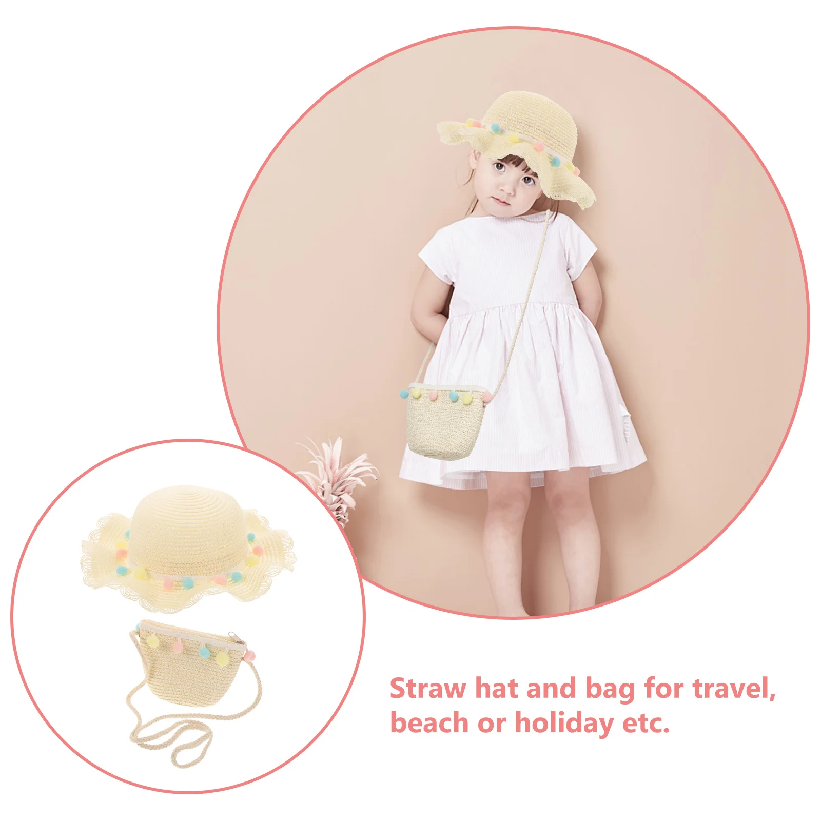 

Детская летняя соломенная пляжная шляпа с защитным узором, сумка для хранения, белая детская пляжная шляпа для путешествий на открытом воздухе
