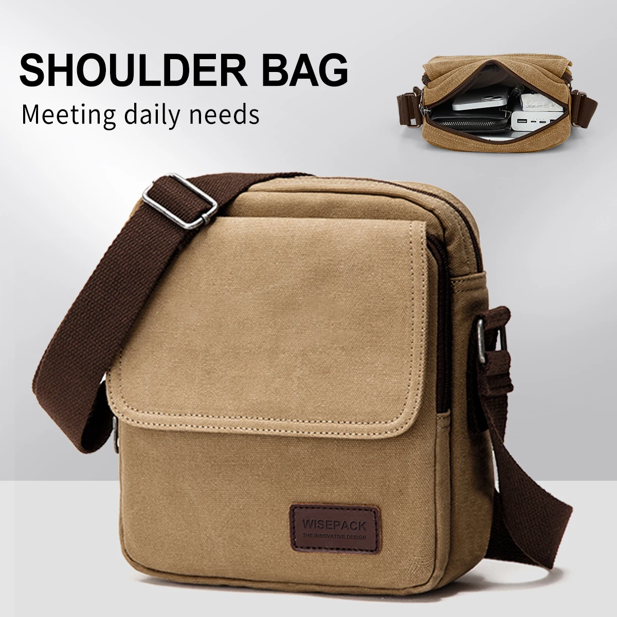 Men\'s Canvas Shoulder Bag Mini Cross Body Satchel Bag Crossbody Bags Travel Handbag Business Casual Briefcase Bag Male Tote Bag