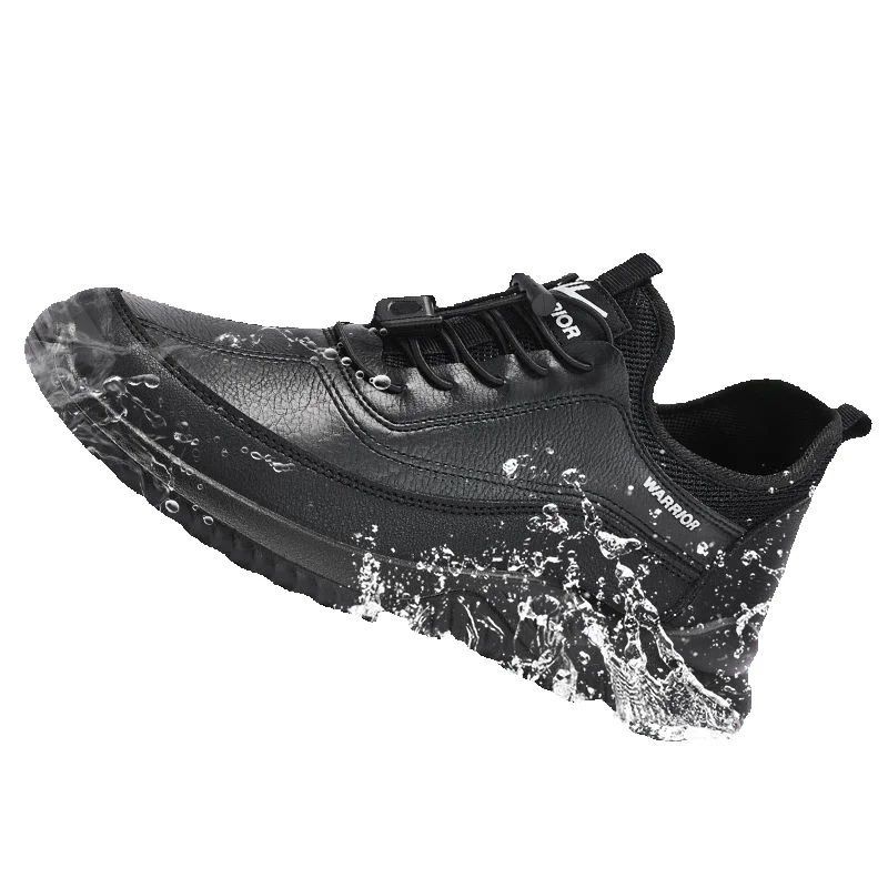 Huili Men's Casual Leather Shoes, 2026 Spring New Trendy Leather Waterproof Sneakers, Black Casual Shoes_vogvips.com
