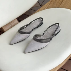 B*C Suede Slingback Flats With Shiny Strap Master Quality Kitten Heels 2024 Luxury Design Shoes For Women