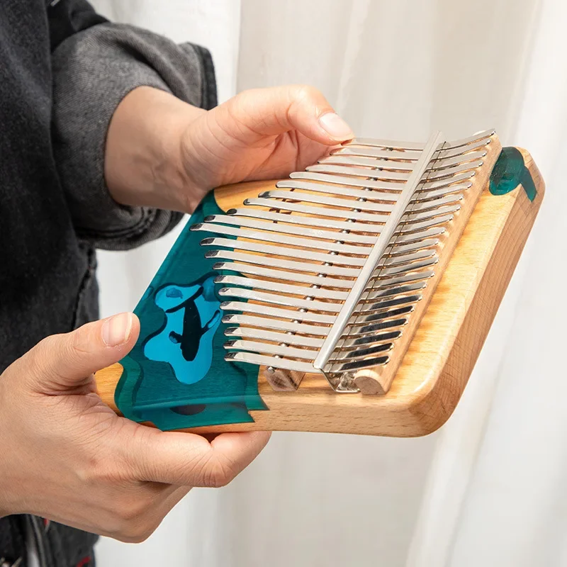 Cute Wooden Kalimba 21 Keys Professional Plate Type 17 Keys Girl Thumb Piano Epoxy Resin Adults Music Instruments for Kids Gifts