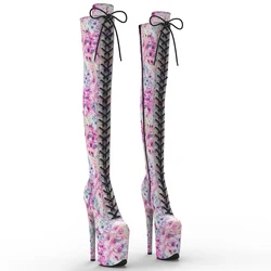 Leecabe 20cm/8inches Colorful PU Upper Women Fashion High Heel Platform Thigh High Boots Pole Dancing Boots