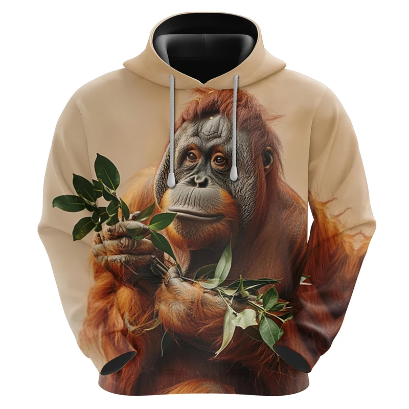 Funny Orangutan Pattern Hoodies Fashion 3D Cute Animals Printed Mens Hooded Sweatshirt Casual Harajuku Oversized Kids Pullovers