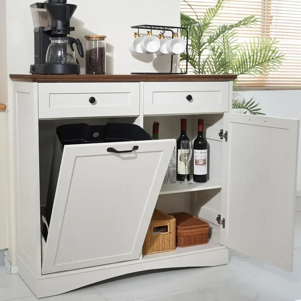 

Мусорное ведро для кухни объемом 13 галлонов, античный белый цвет, со скрытым отсеком для мусора и корзиной для белья, для гостиной и использования с животными