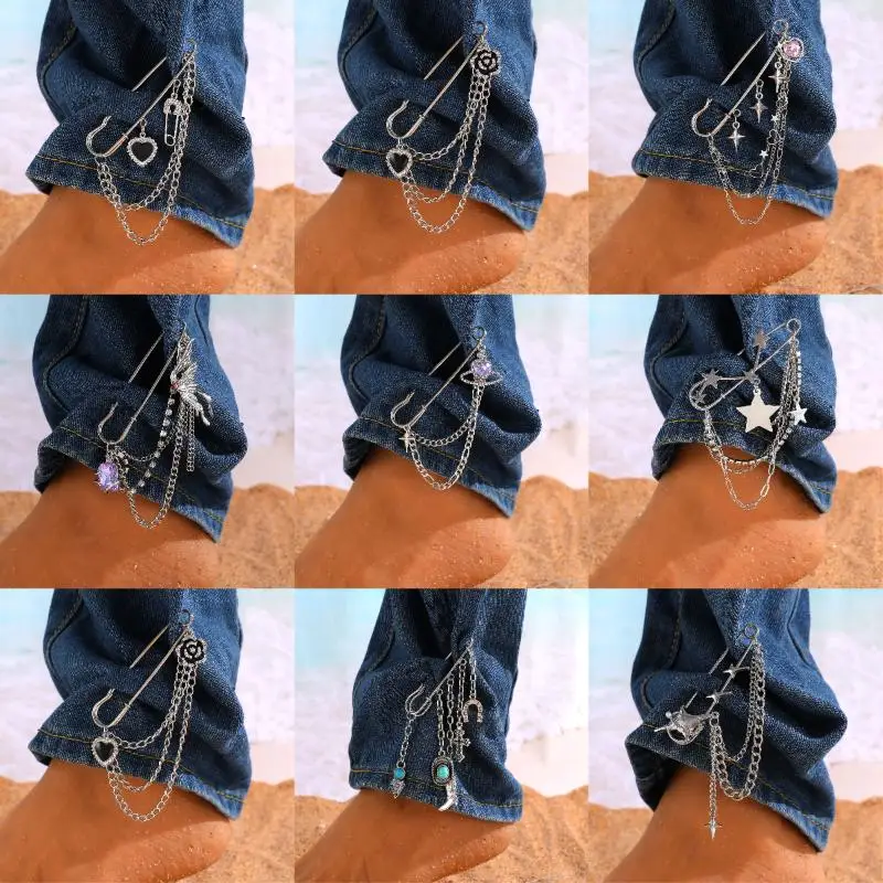 فاسق شرابة بروش الحب فراشة سلسلة مشبك ورق متعدد العناصر السراويل الرجعية سلسلة كول الهيب هوب القوطية دبابيس اكسسوارات #1