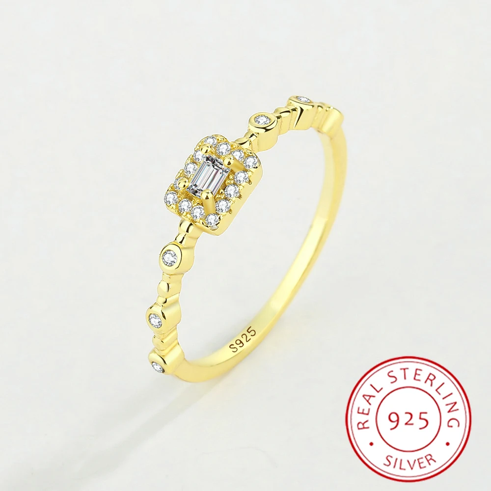 

2022 NEW Classic 18K Gold Baguette Small Diamonds Couple Ring For Women Gemstone Genuine Sterling Silver Bridal Gift Jewelry