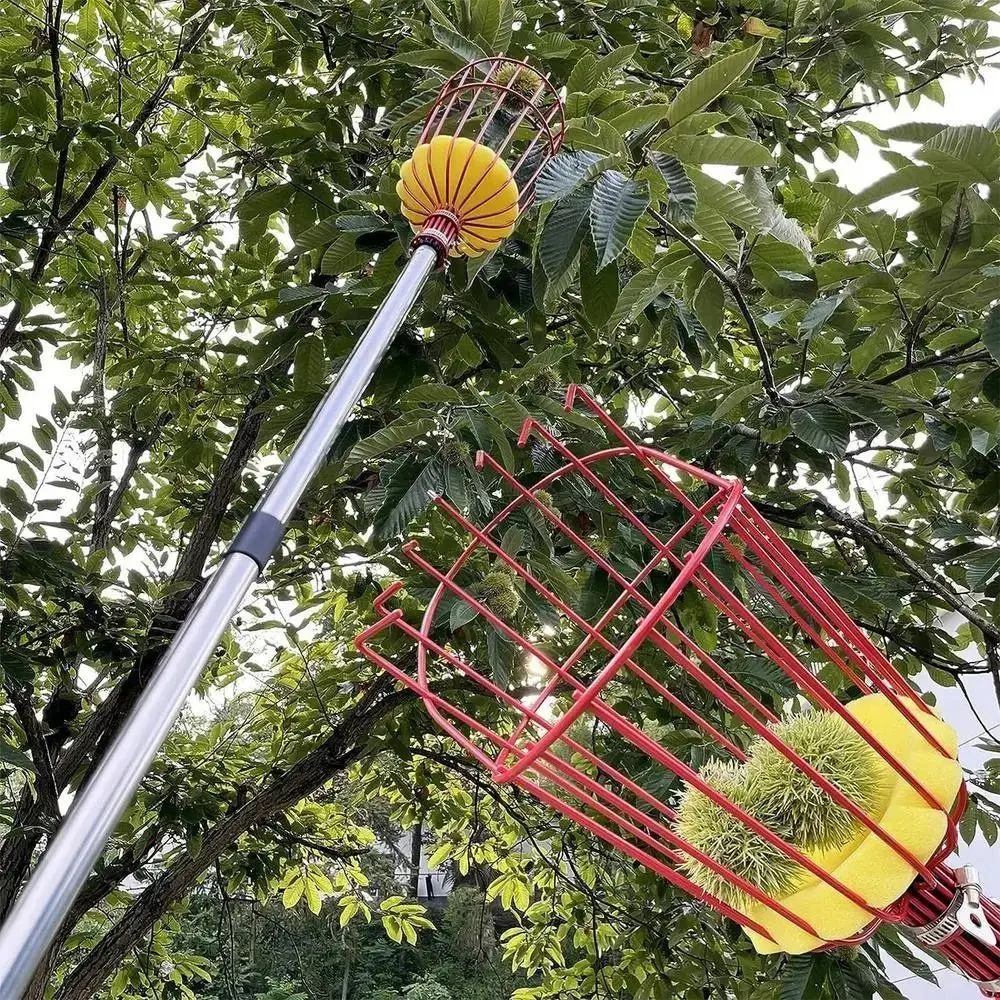 with Basket Fruit Picker Pole Labor-saving Telescopic Fruit Collector Metal High-altitude Fruit Catcher Garden Picking Device