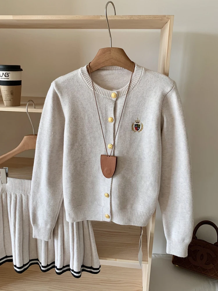 Jesień Zima Old Money Vintage Korean Preppy Women 2000s Outfits 2-częściowy zestaw sweter z długim rękawem + mini plisowana spódnica