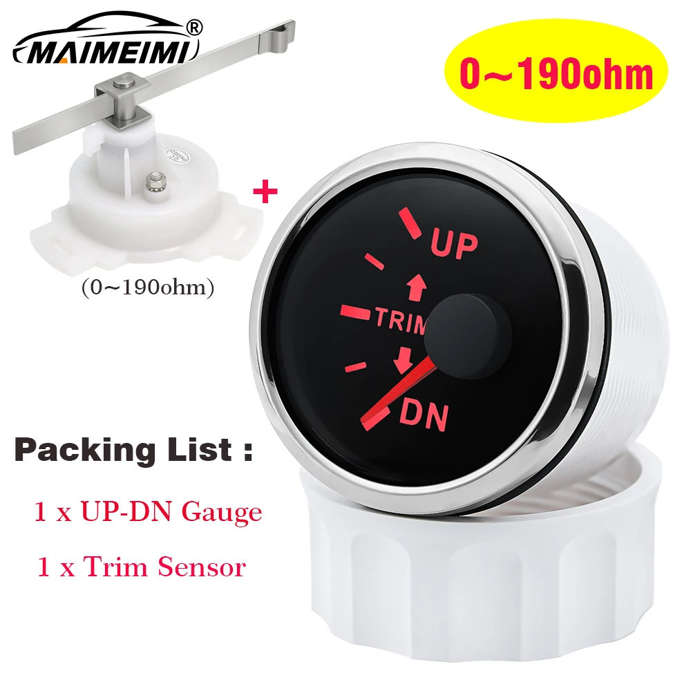 

Boat Trim Gauge for Inboard Outboard Engine 2" 52mm Marine Trim Tilt Indicator Meter Up-Down Right Left 0-190 Ohm sensor 7 Color