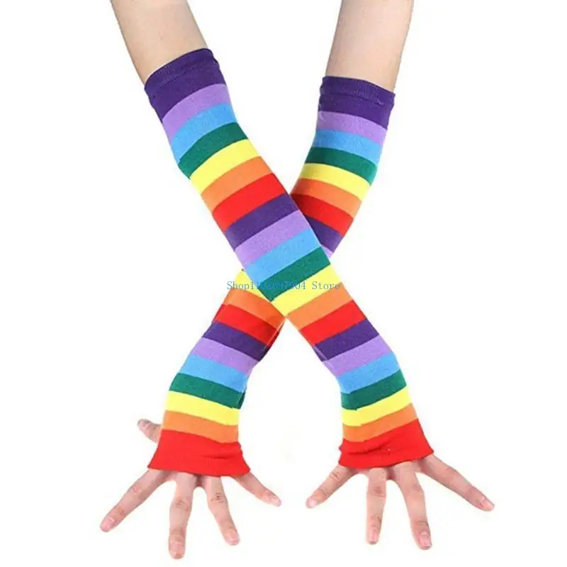 

N7YF Cosplay Rainbow Costume Set Tutu Skirt Fingerless Gloves Socks Bowtie Suspender