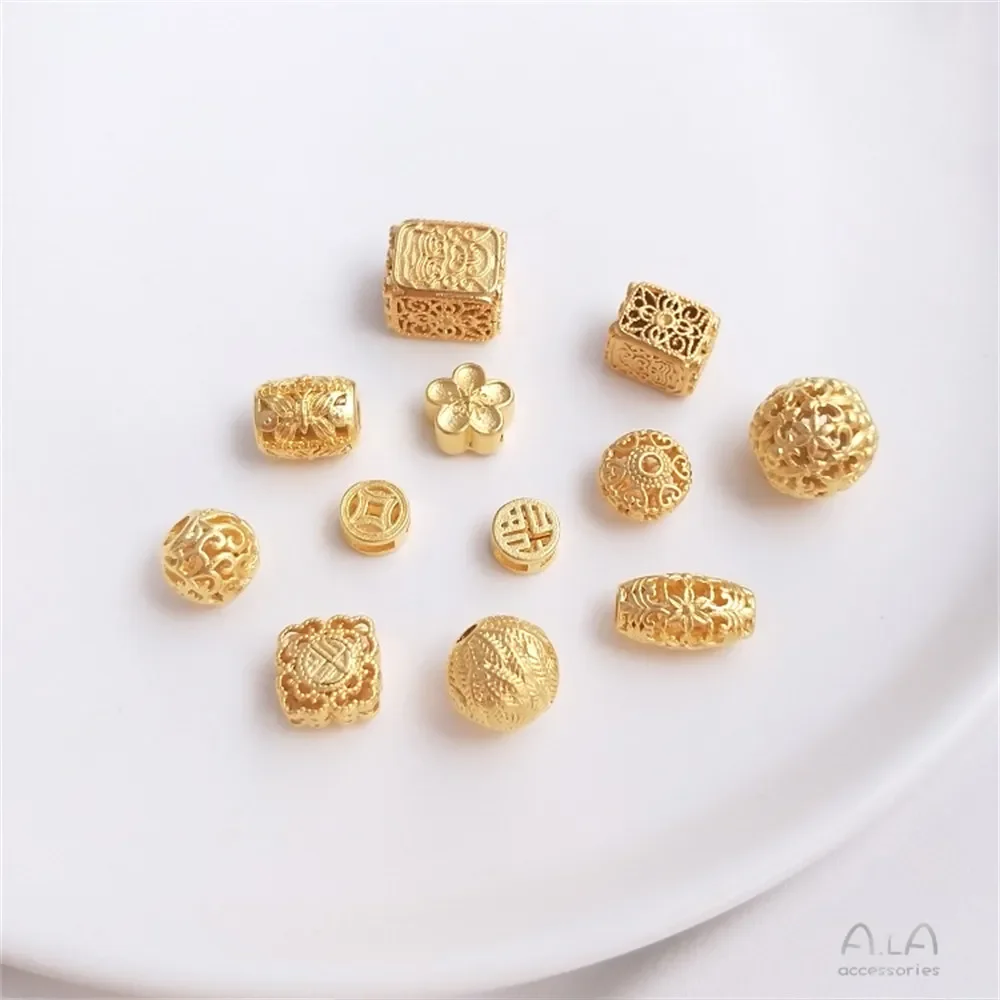 Sand gold hollow carved spacer beads fortune copper lantern flower ball transfer beads diy bracelet necklace accessories