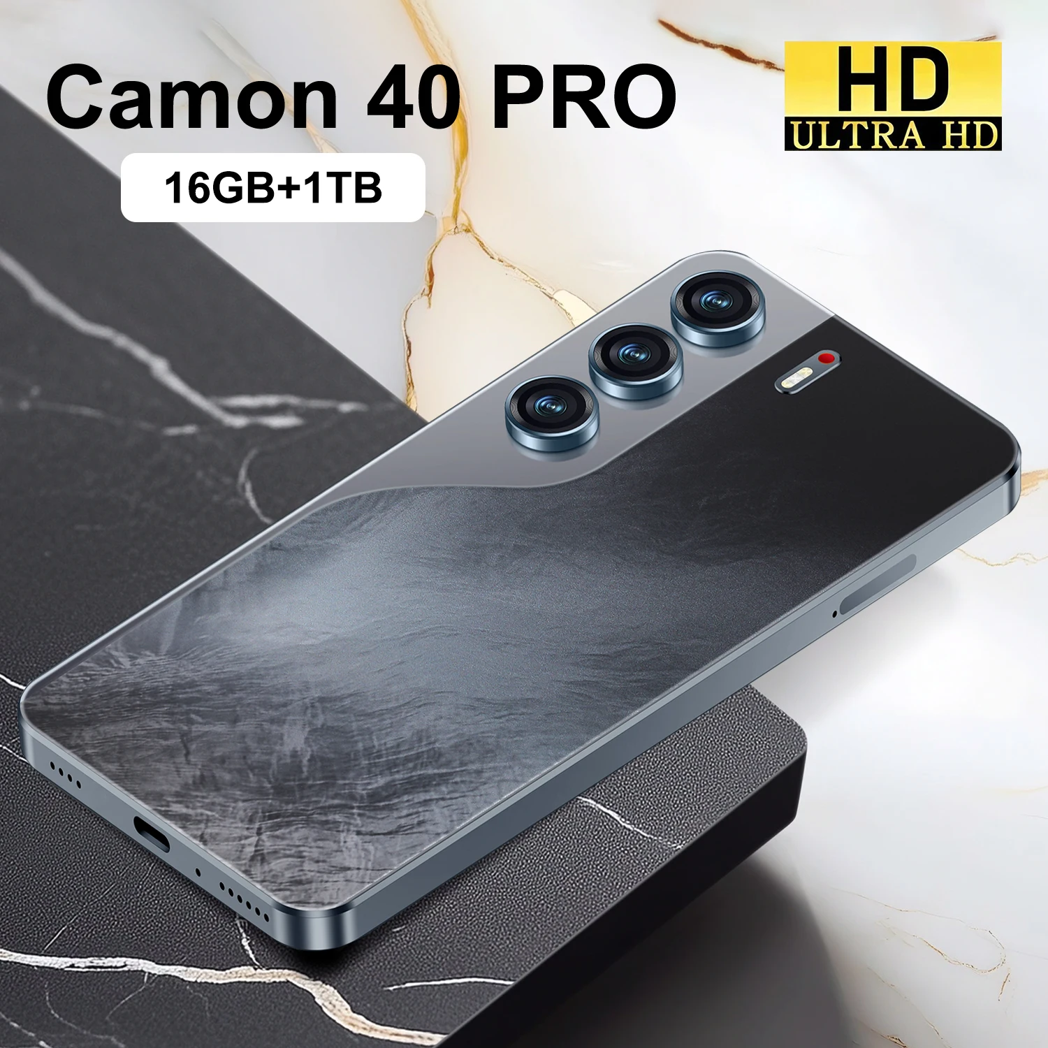 Le smartphone Android 14 JCTKJ Camon 40 Pro comprend un grand écran perforateur de 7,3 pouces et est un téléphone portable entièrement compatible.