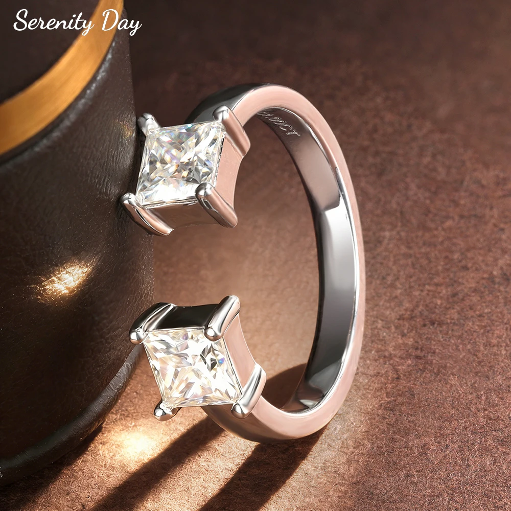 

Кольца с муассанитом Serenity 1 карат, огранка «Принцесса», для женщин и девушек, регулируемые, из стерлингового серебра S925, для свадьбы, вечеринки, открытые кольца, подарок на годовщину