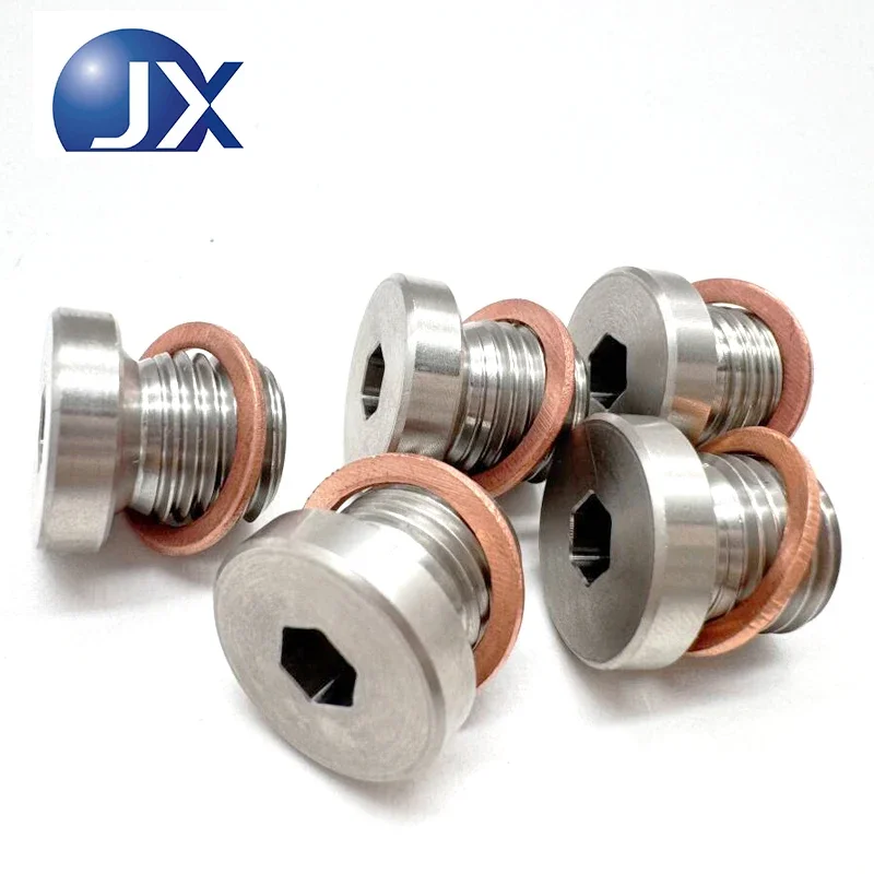 5PCS M12x1.25 Engine Oil Drain Plug Stainless Steel Hex Flange Blind Bolt Stopper with Copper Gasket Universal