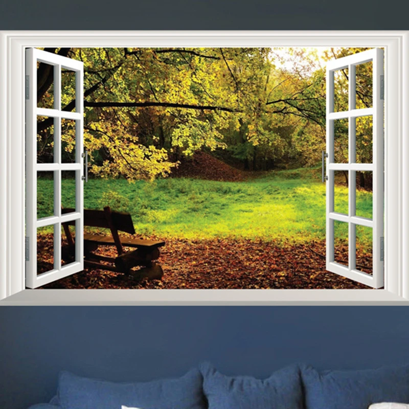 Country Park Autumn View 3D Vinyl Wall Stickers Self Adhesive Wallpaper for Home Decoration Living Room Bedroom Window Art Mural