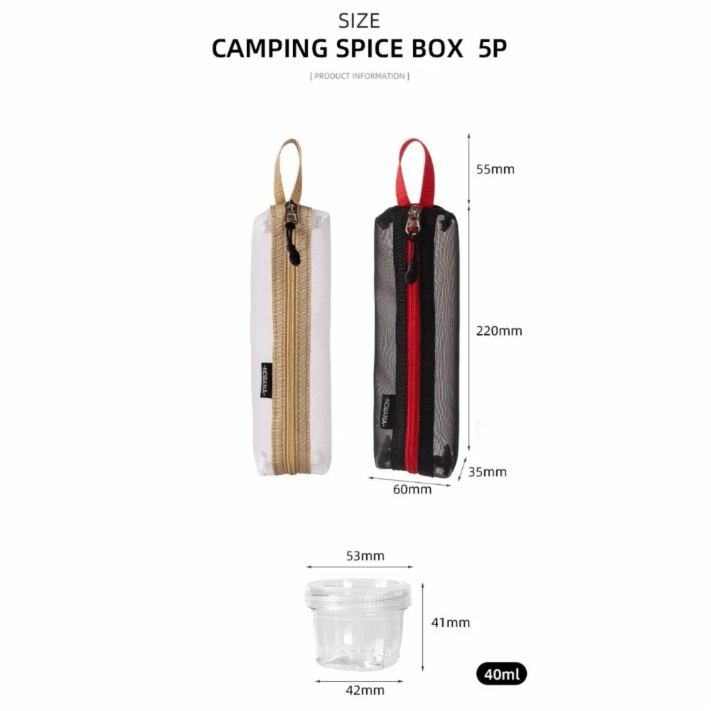 Portable Camping Spice Kit 5 Bottles Container Bag Travel Spice Container Clear Bottles Compact Size Condiment Container