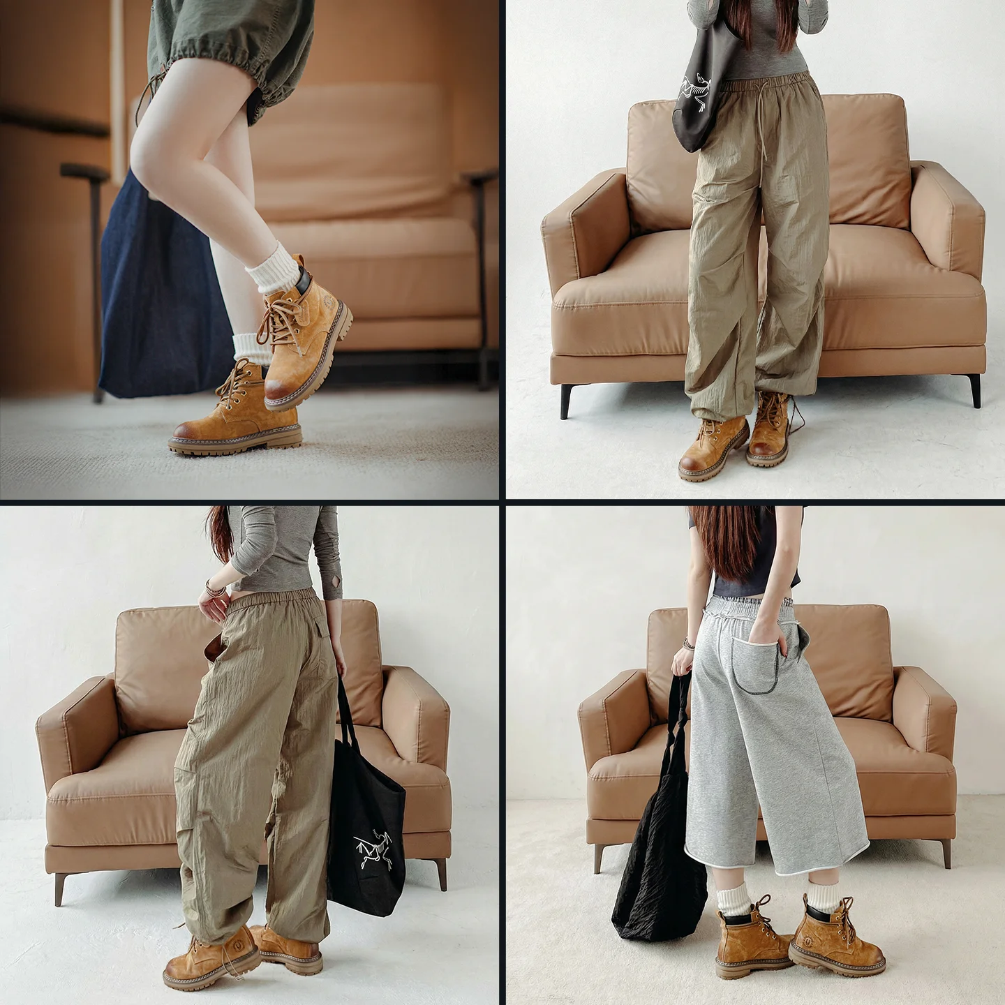 Women's Yellow Suede Lace-Up Ankle Boots - Vintage Workwear Style