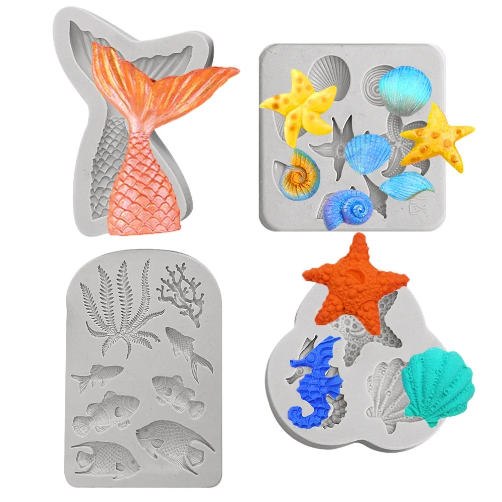 

Ocean Series Theme Cake Fondant Mold DIY Party Cake Decoration Tool Sea Coral Mermaid Cupcake Chocolate Moulds Baking Tools Clay