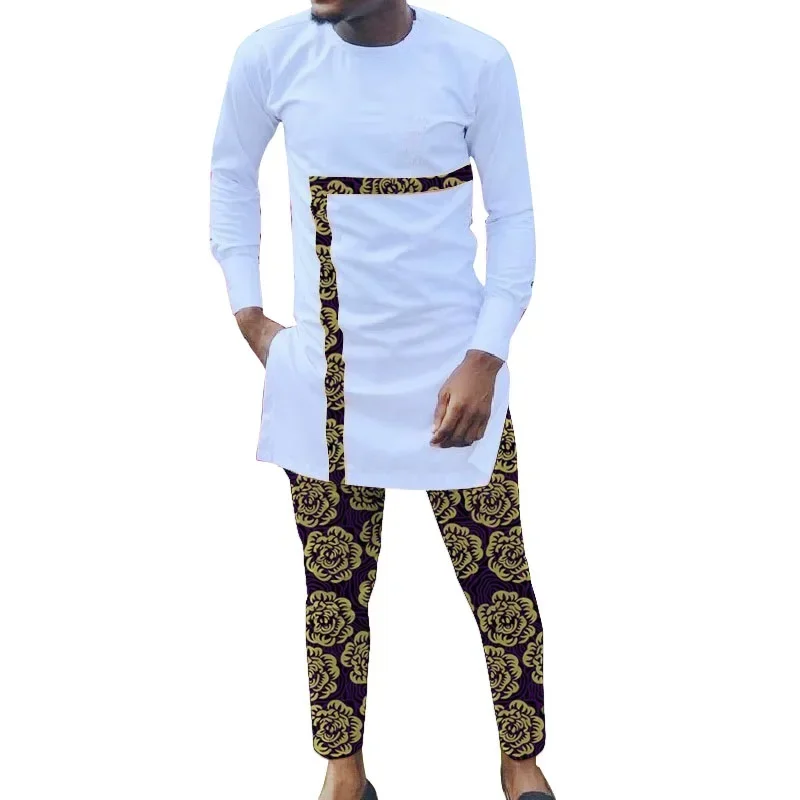 

Dashiki African Ethnic Men's Long-Sleeved T-Shirt Trousers Suit Personality Printed Top Noble Wedding Banquet Party Dress