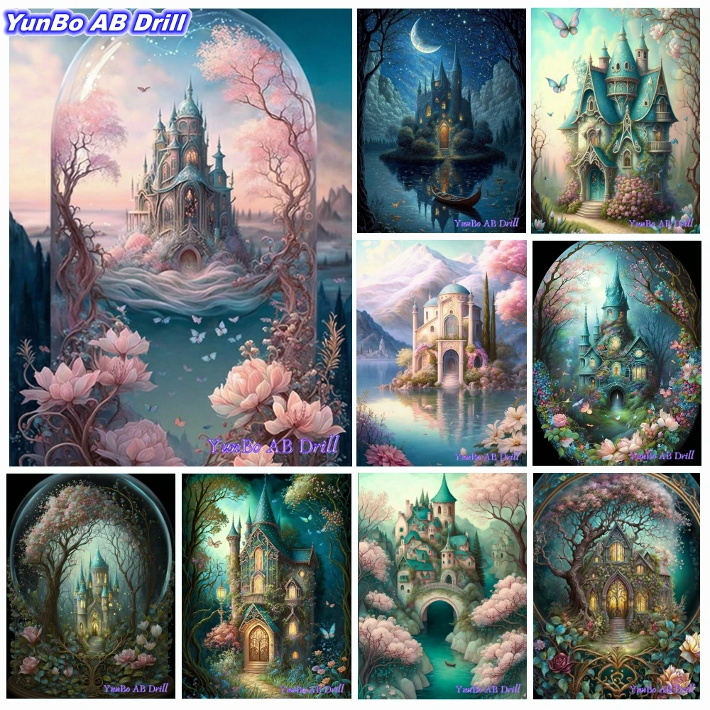 

Garden Castle Fantasy Landscape AB Drill Rhinestone 5D DIY Diamond Painting Mosaic Beautiful Scenery Art Cross Stitch Home Decor